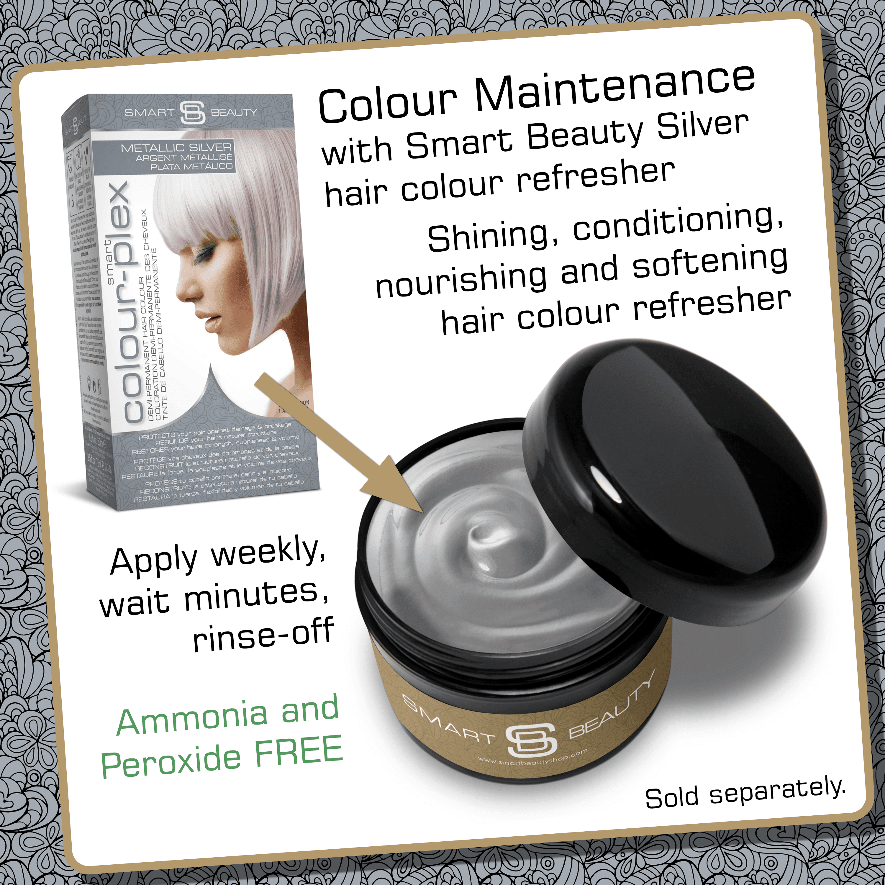 Metallic Silver Hair Dye with Added Plex Hair Care Conditioner, Demi-Permanent Hair Colour