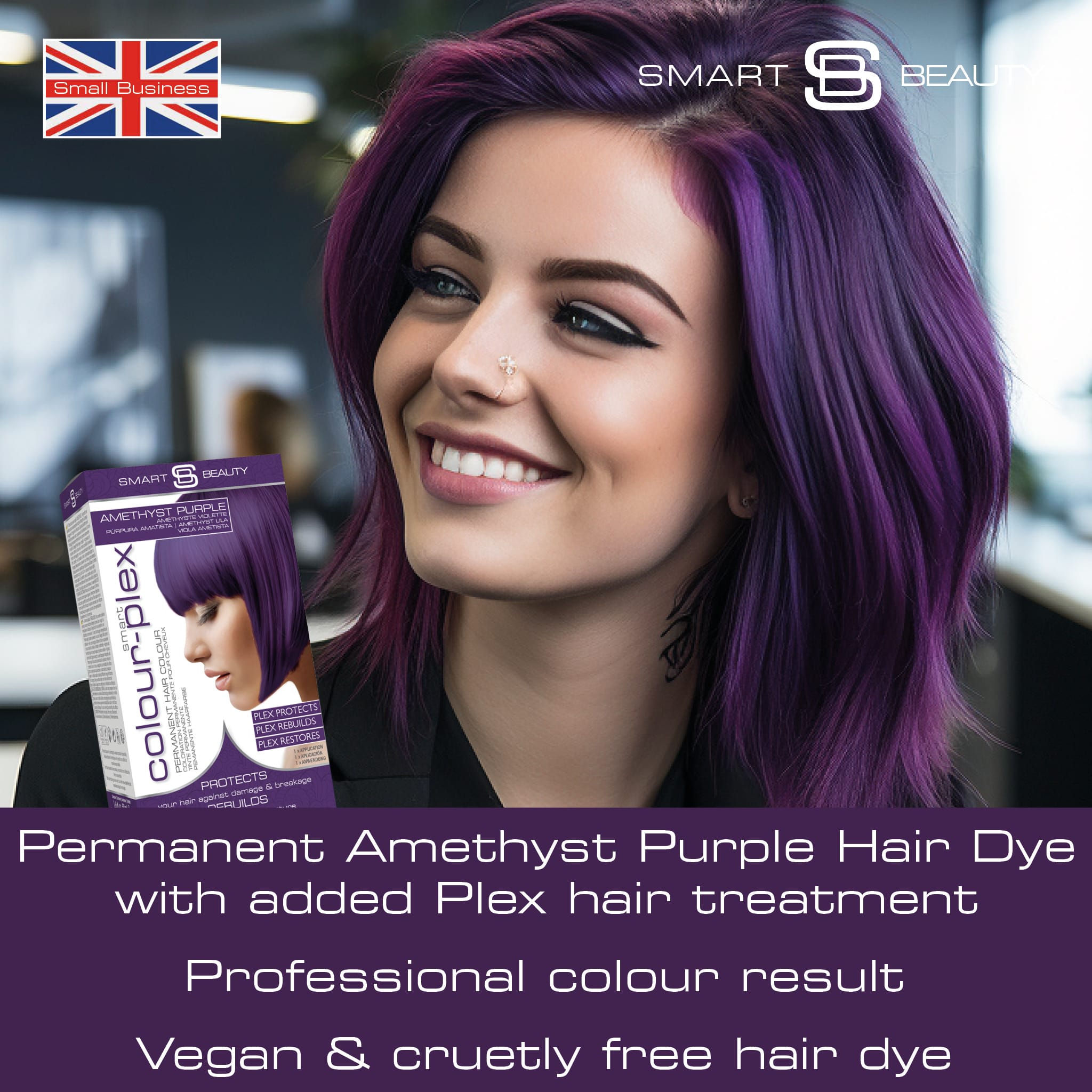 Smart Beauty Amethyst Purple Hair Dye with Added Plex Hair Care Conditioner, Permanent Hair Colour