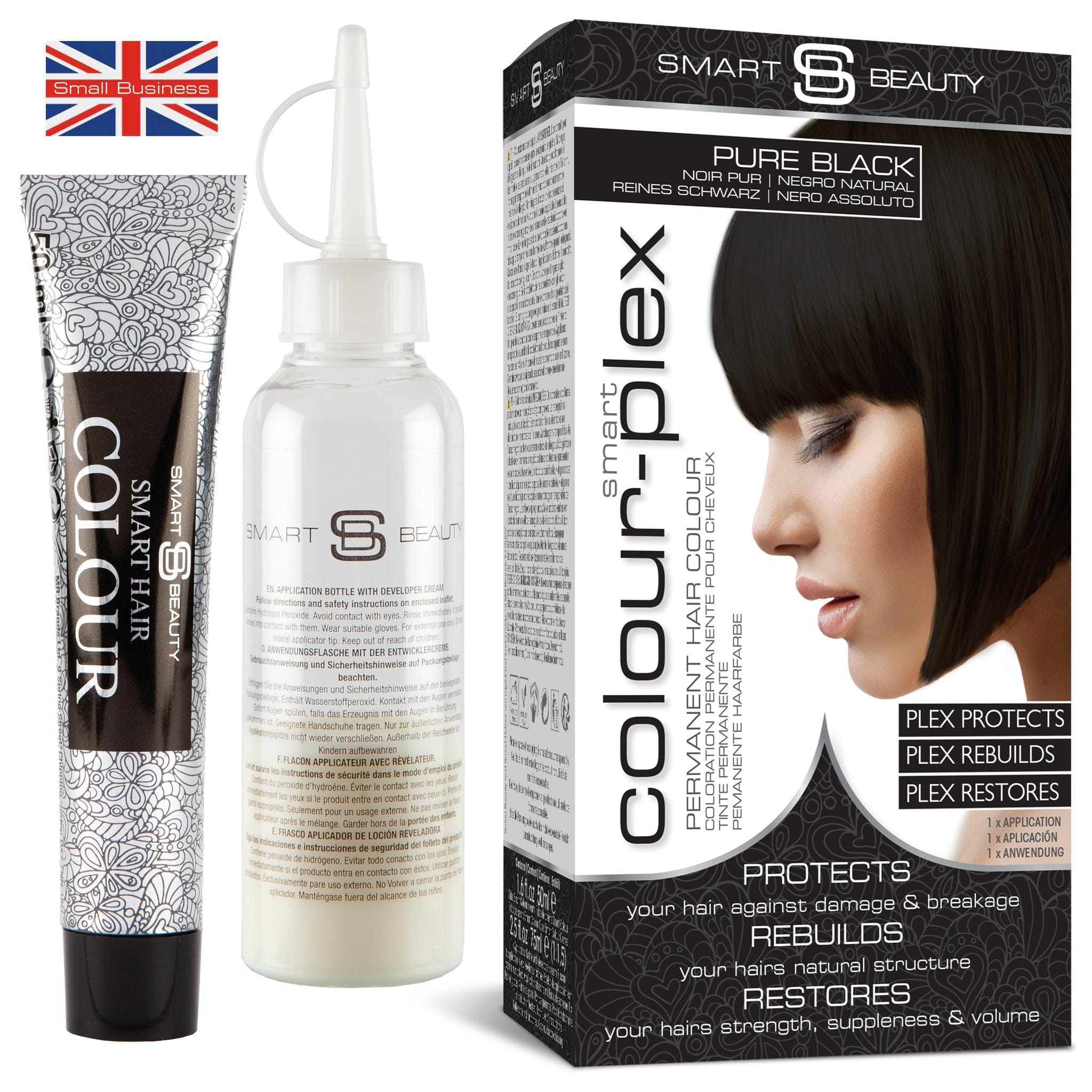 Pure Black Hair Dye with Added Plex Hair Care Conditioner, Permanent Hair Colour
