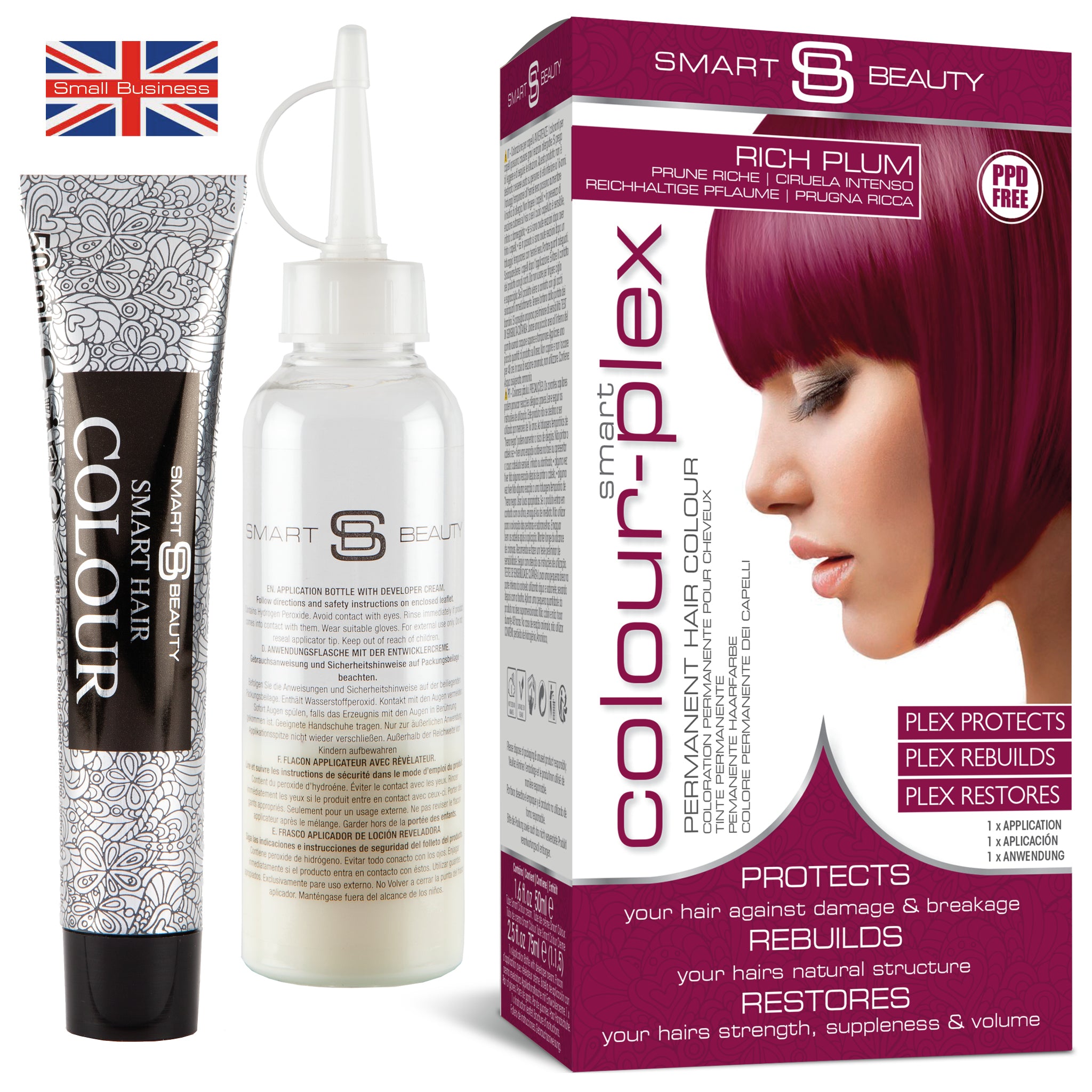 Smart Beauty Rich Plum Hair Dye with Added Plex Hair Care Conditioner, Permanent Hair Colour